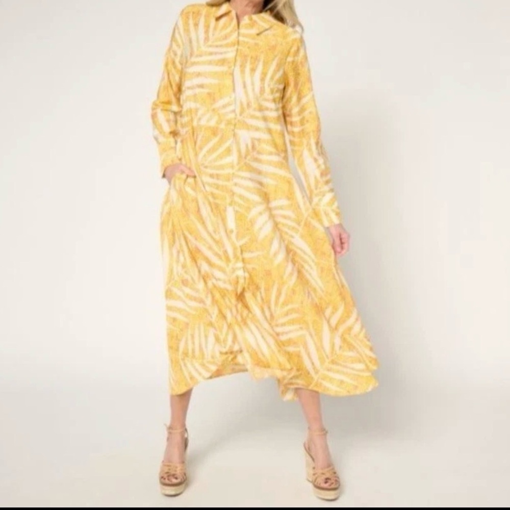 Peace Love World Yellow Golden Mango White Long Sleeve Asymmetrical Dress NWOT